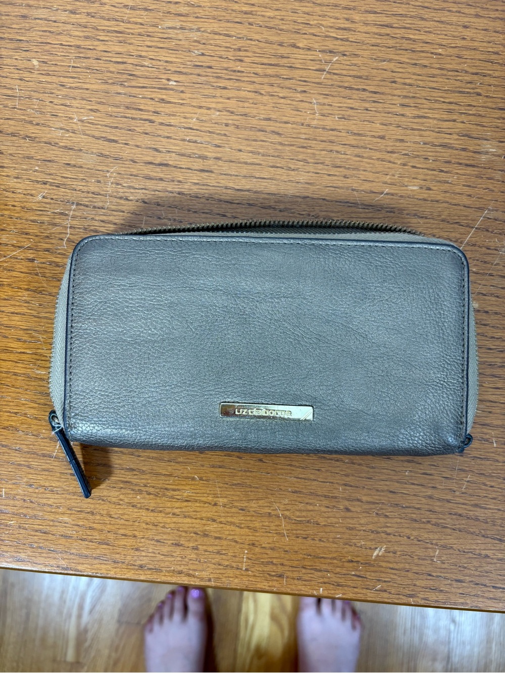 Liz Claiborne  Zip-Around Leather Wallet - Gray